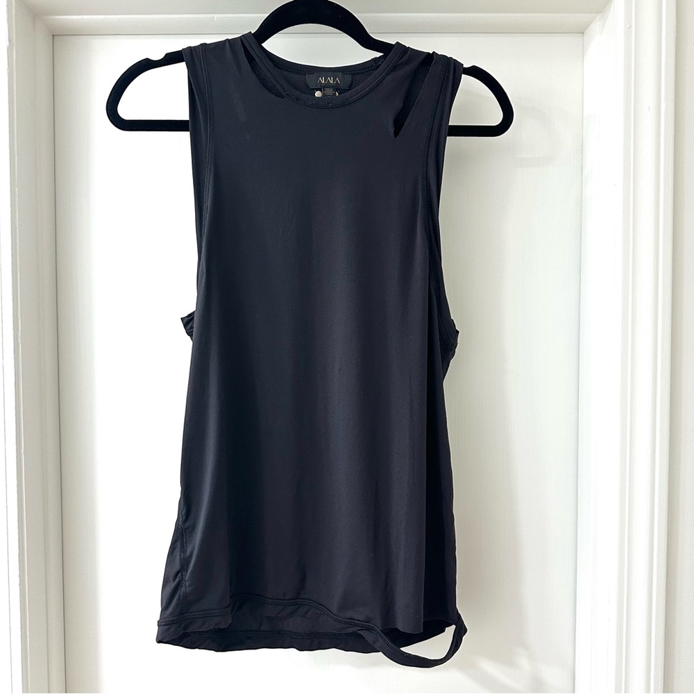 Alala Black Distressed Sleeveless Muscle Tee, Size XS